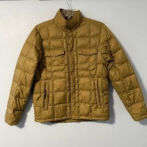 Eddie Bauer Mens Puffer Packable Jacket Down Lightweight Mustard Yellow 650 Fill